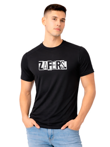 Camiseta Zafers Zafers Escrita Fundo Branco Frente Poliamida Preta