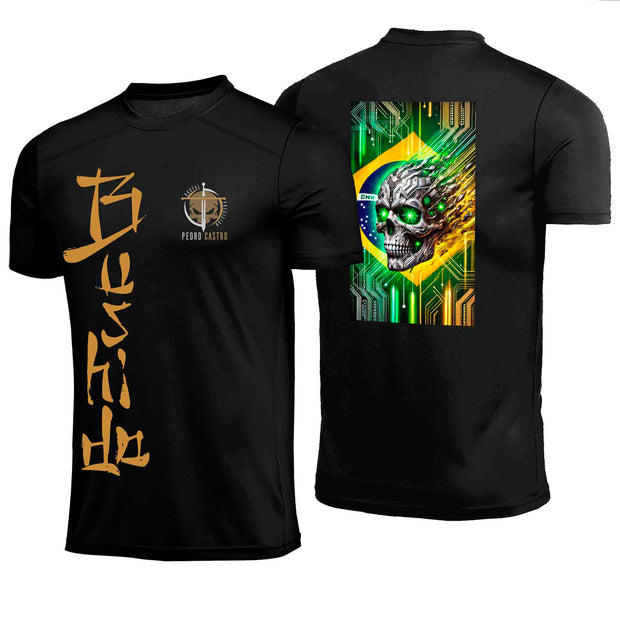 Camiseta Brutal Precision Brutal Caveira Tecnológica Bandeira Brasil Poliamida
