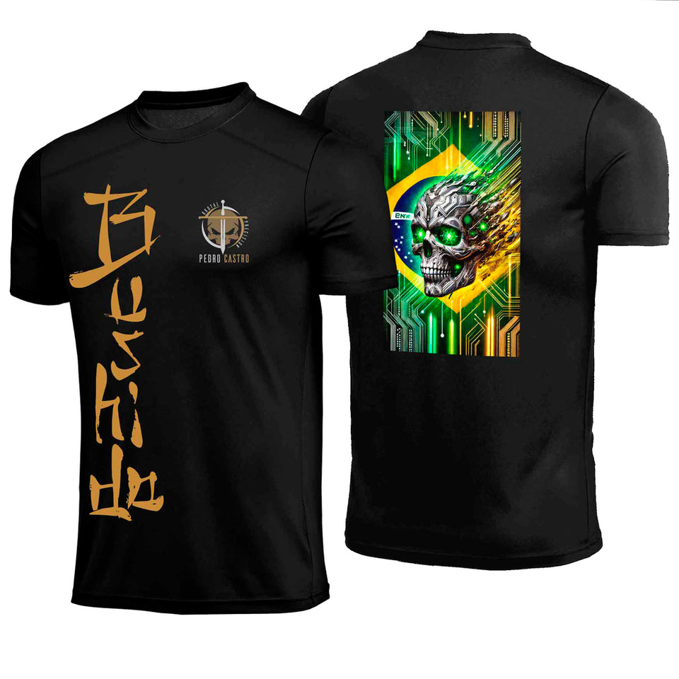 Camiseta Brutal Precision Brutal Caveira Tecnológica Bandeira Brasil Poliamida