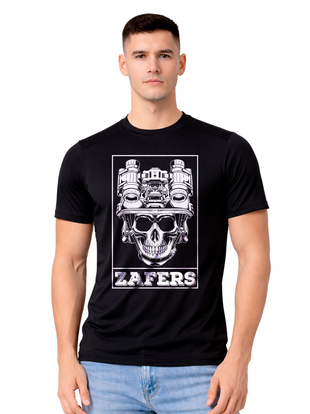 Camiseta Zafers Zafers Escrita Caveira Frente Poliamida Preta Dryfit