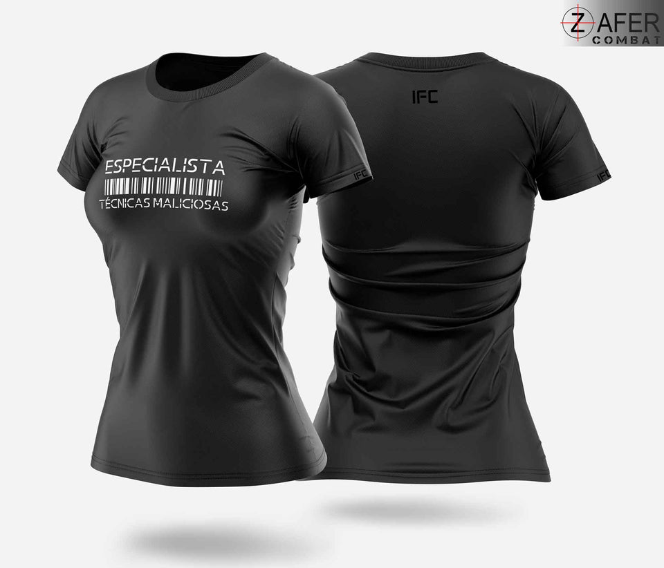 Camiseta .ESPECIALISTA Babylook Técnicas Maliciosas Preta