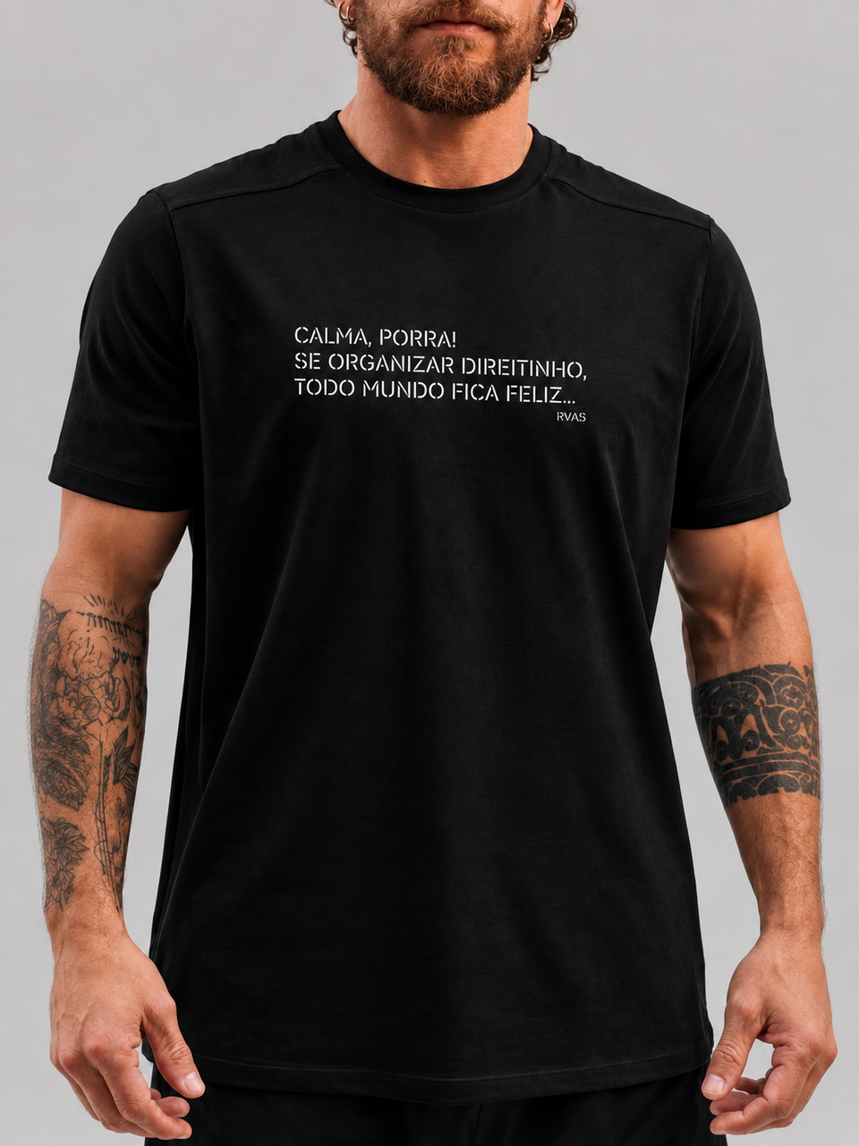 Camiseta .ESPECIALISTA Calma, Porra! Poliamida Preta