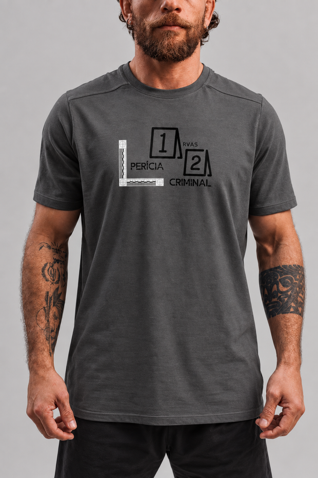 Camiseta .ESPECIALISTA Perícia Criminal Algodão Cinza